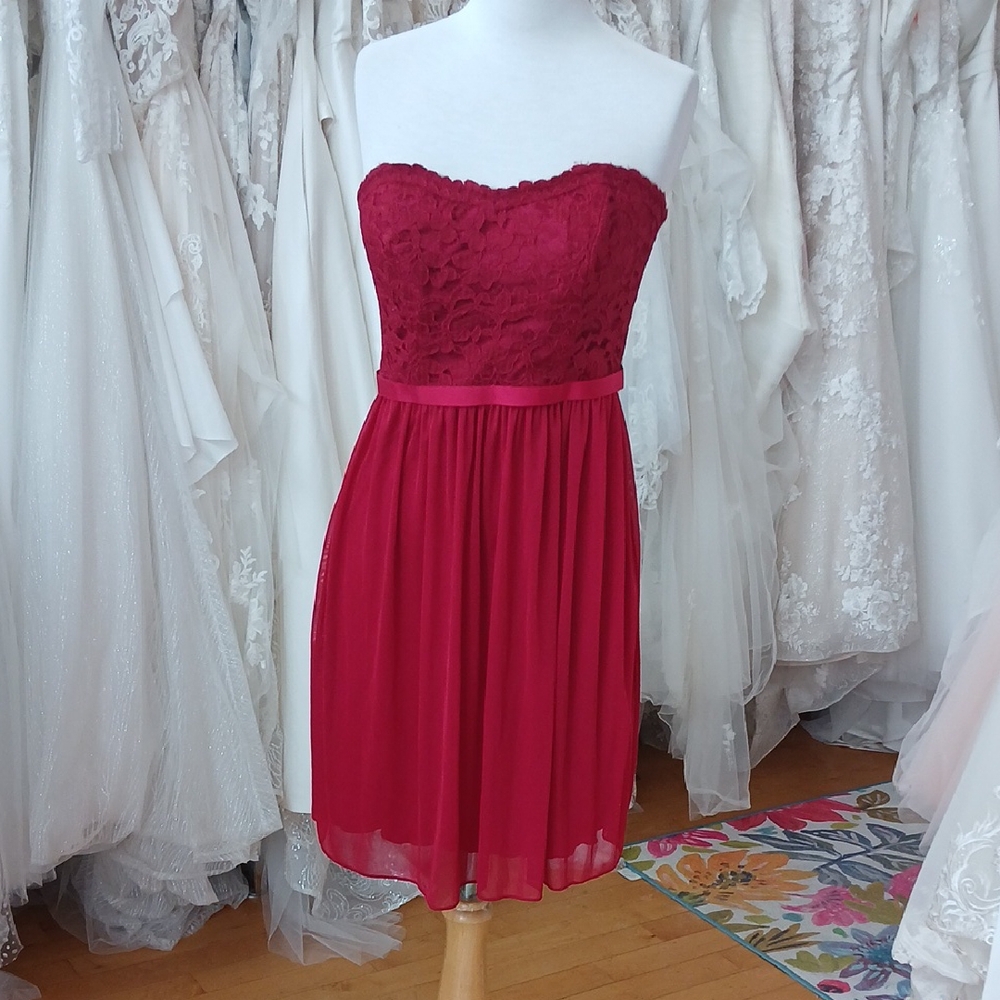 Davids Bridal red Lace Strapless Dress